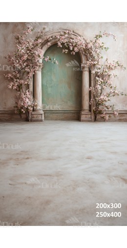 Tło fotograficzne „Romantyczna arkada z kwitnącymi gałęziami wiśni” | E_790